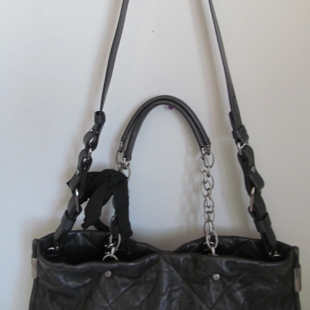 Lanvin Amalia Black Quilted Silky Soft Lambskin Leather Tote Large Handbag